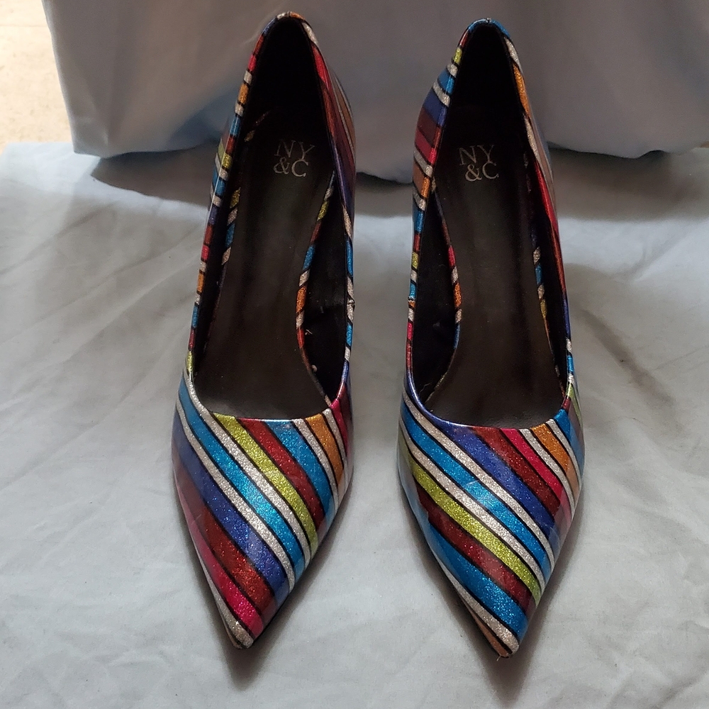 New York & Company Women's Multicolor Striped Heels